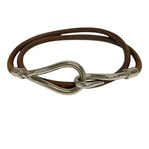 Hermes Bracelet Jumbo Leather Dark Brown Silver
